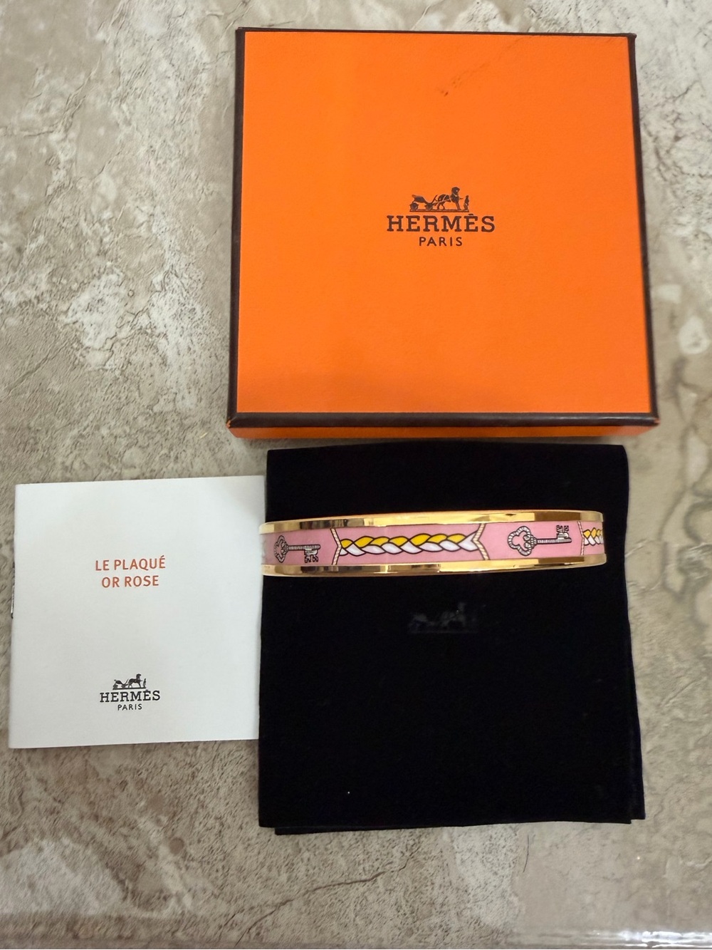 Hermès Les Clés Pink Enamel Bangle Bracelet Rose Gold Plated Size 65 - Picture 4 of 6